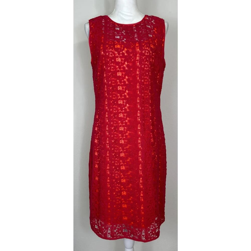 Elie Tahari Painted Lady Jette Red Lace Silk Shift Dress Size 10